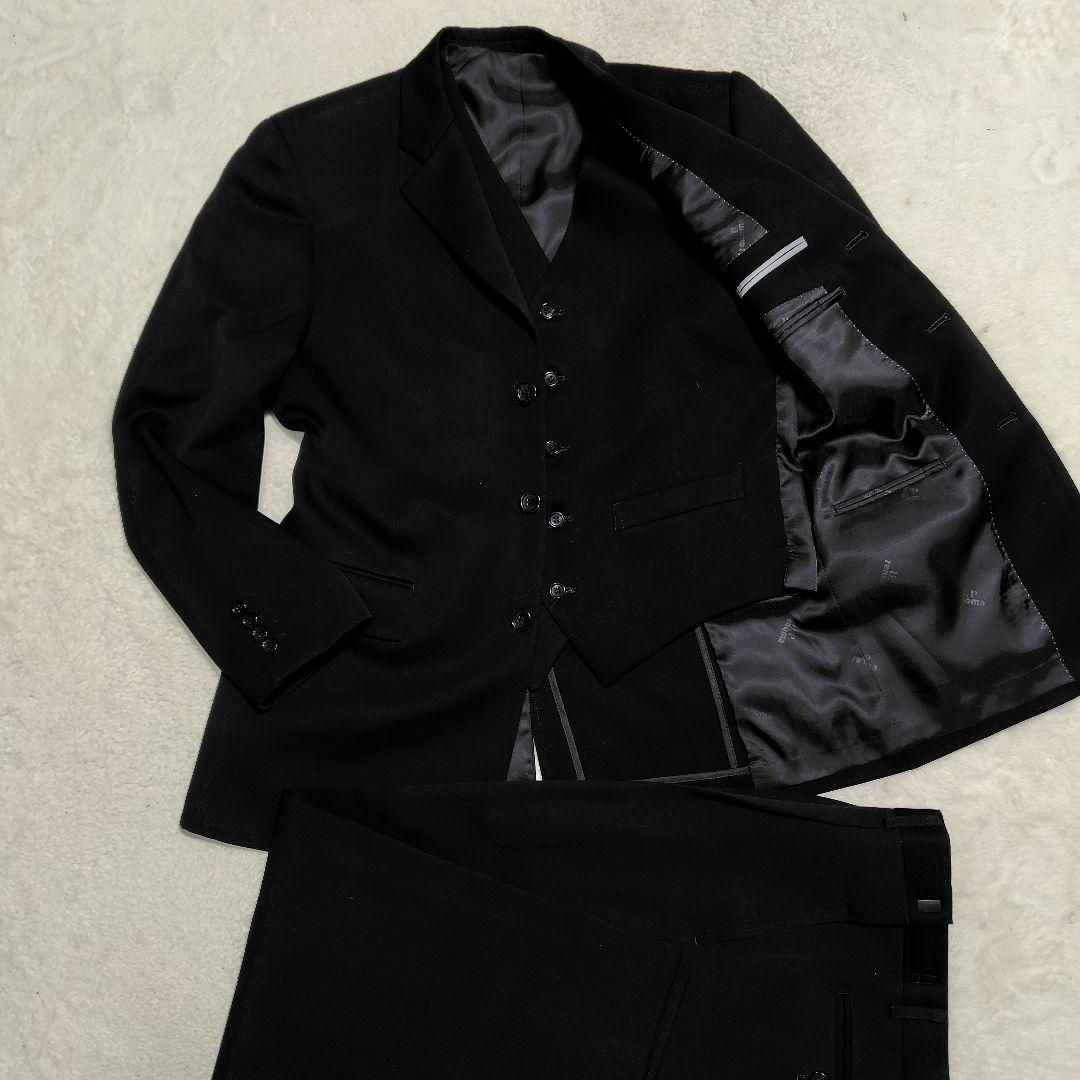 【極美品】レノマ フォーマル 3ピース アジャスター スーツ 黒 A5 renoma（レノマ） Y/A/AB/BB体 renoma HOMME レノマオムシングル2釦