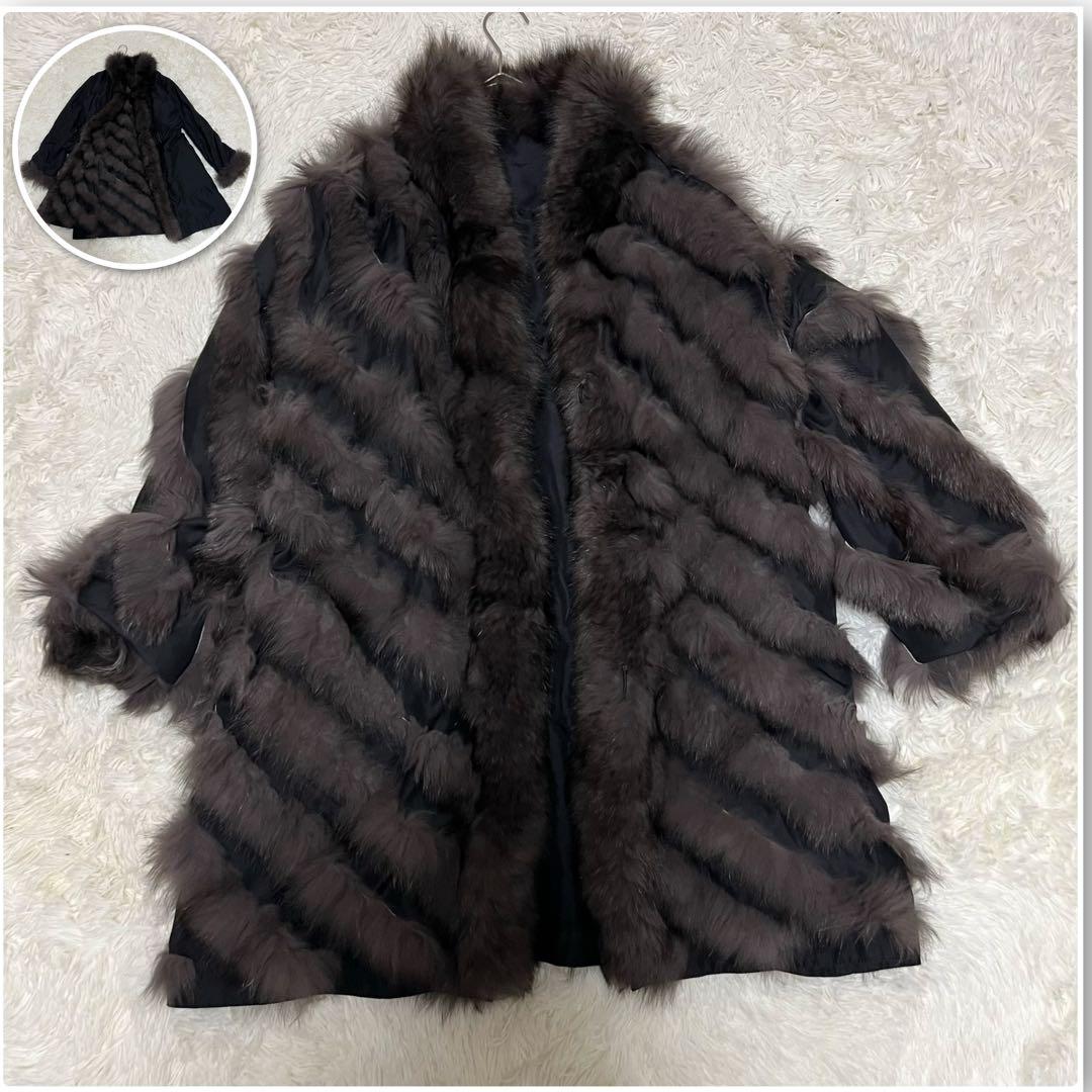 希少♡高級 シルク100 リバーシブル ブルーフォックス 毛皮コート ベルト 黒 imgrc0095263477.jpg