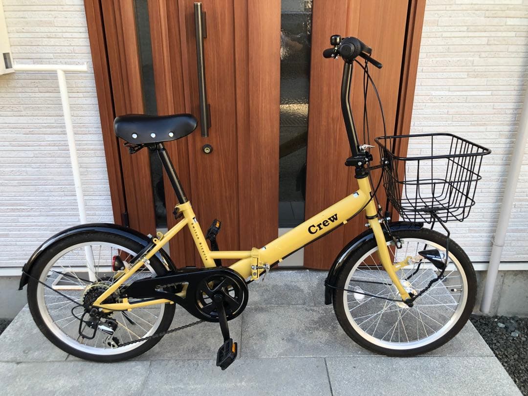 Crew 折り畳み自転車　ギア　ライト　鍵　前バスケット付き　20インチ 折りたたみ自転車 20インチ シマノ6段変速ギア 折畳み 自転車 折り畳み