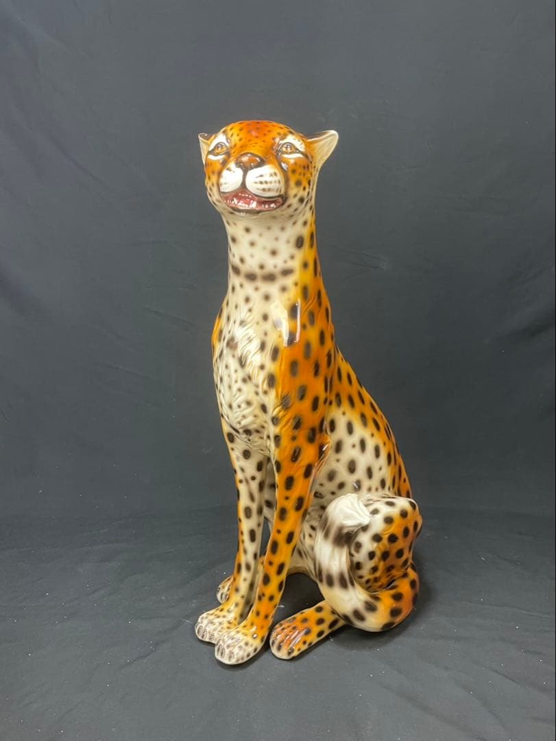 大迫力 特大 チーター 置物 オブジェ 陶器製 高約75㎝ ITALY イタリア 大迫力 特大 チーター 置物/オブジェ 陶器製 全高約75㎝ ITALY｜Yahoo