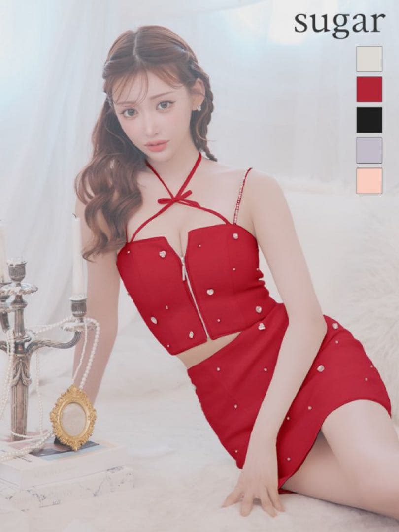 16日取り置き専用　robe de fleurs ビジュー装飾ミニドレス XSサイズあり【ROBE de FLEURS/ローブドフルール】パーツ取り外し可能