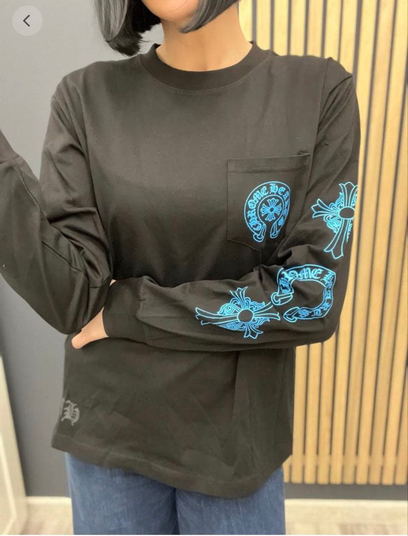 CHROME HEARTS 長袖シャツ ブラック Chrome Hearts Miami Exclusive Horseshoe Floral Logo Pocket Long Sleeve