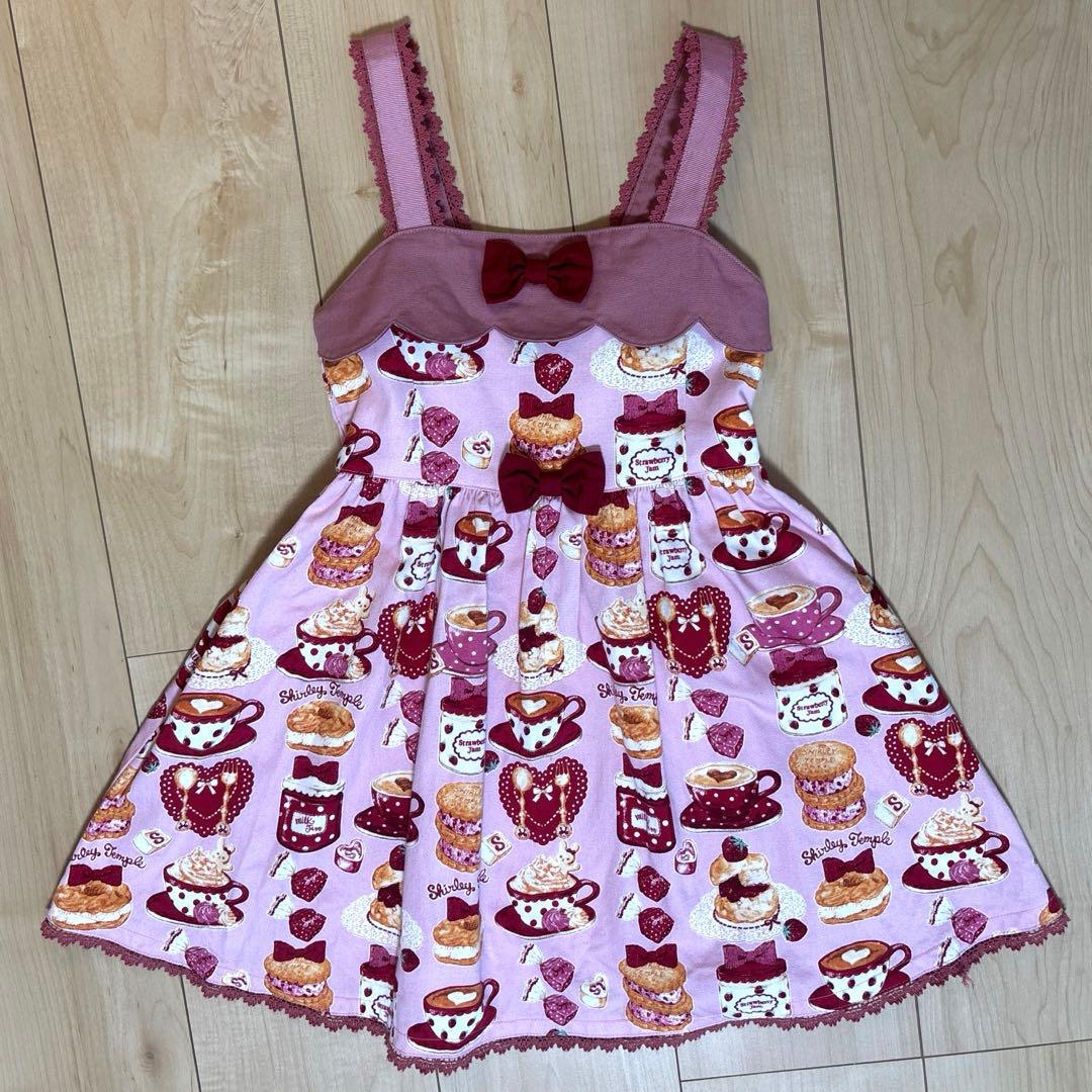 スイーツ柄ピンクノースリーブワンピース アイカ ica ミモレ丈 ノースリーブ 小花柄 フィット＆フレア キャミ