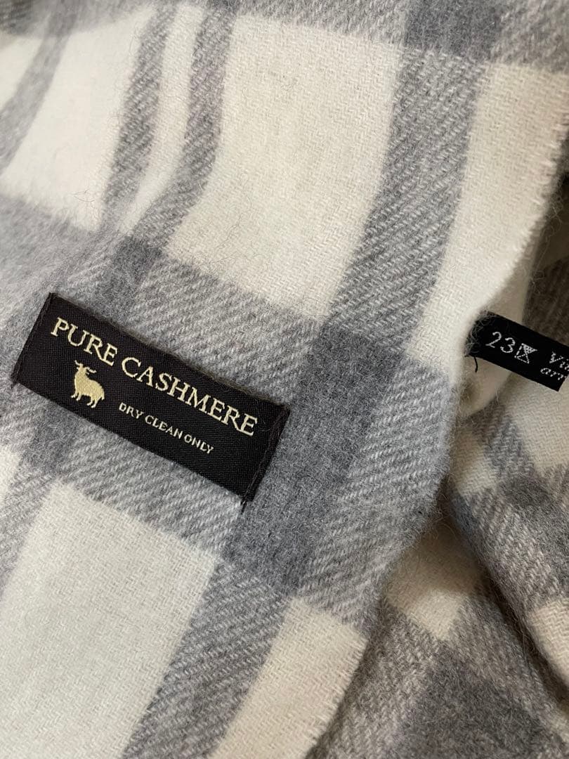 サク様専用23区ピュアカシミヤ チェック柄ストール ライトグレー系