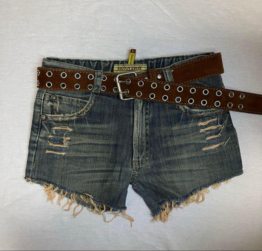 00s Y2K 平成 ギャル グランジ ダメージ デニム ショーパン 短パン