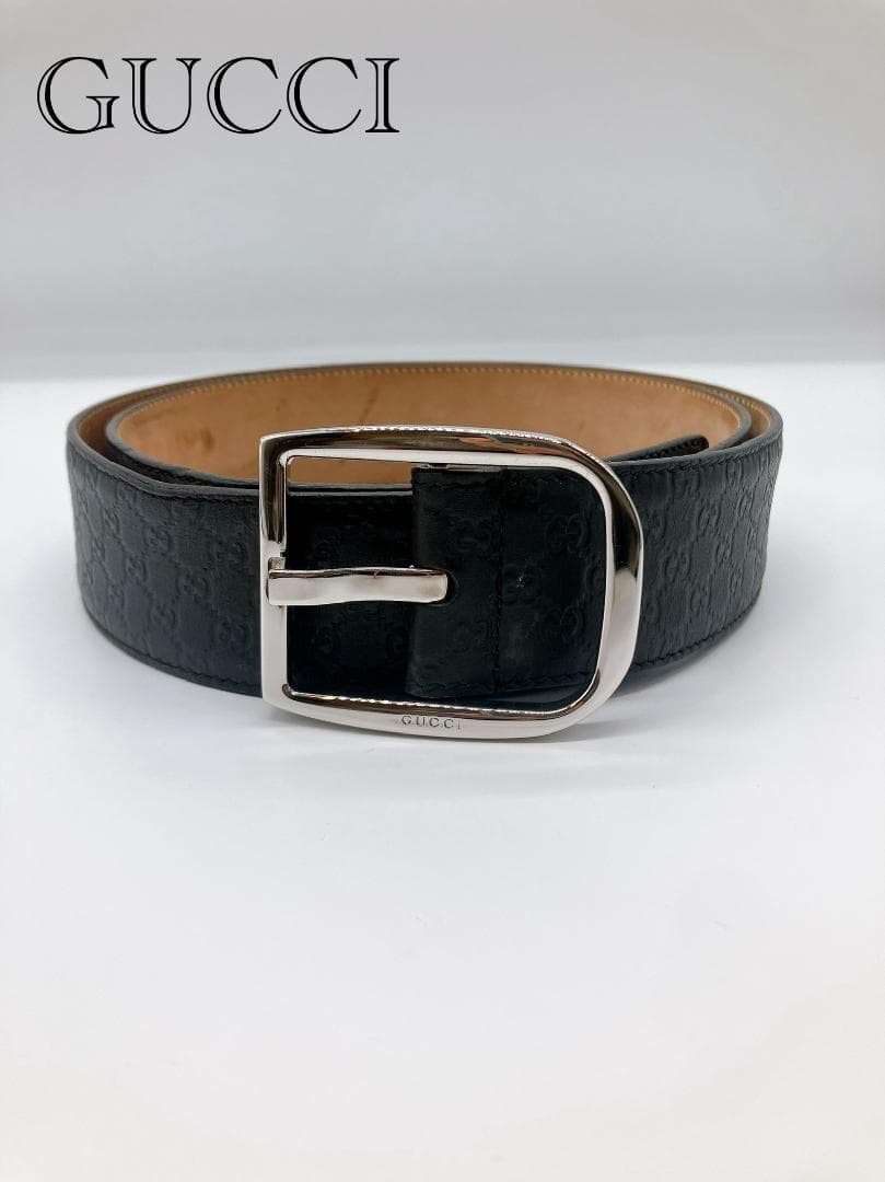 GUCCI 449716 グッチシマ レザー ベルト 表記サイズ 95・38 GUCCI（グッチ） ベルト メンズ ブランド シマ レザー ブラック 449716