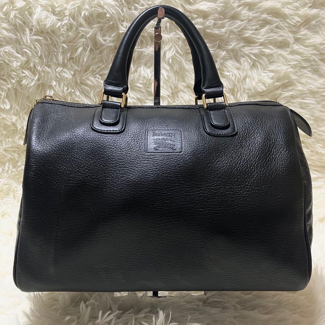 バーバリー ミニボストンバッグ ハンドバッグ ノバチェック レザー シボ革 黒 BURBERRY バーバリー ミニボストンバッグ ハンドバッグ ノバチェック