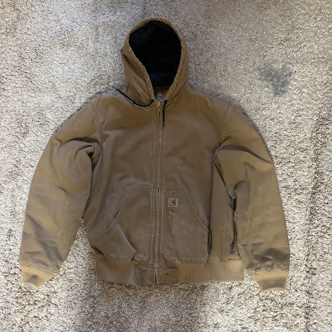 Carhartt ベージュダイヤモンドキィルティング フード付きジャケット Amazon | Carhartt ボーイズ ジップフロント フランネル キルト裏地