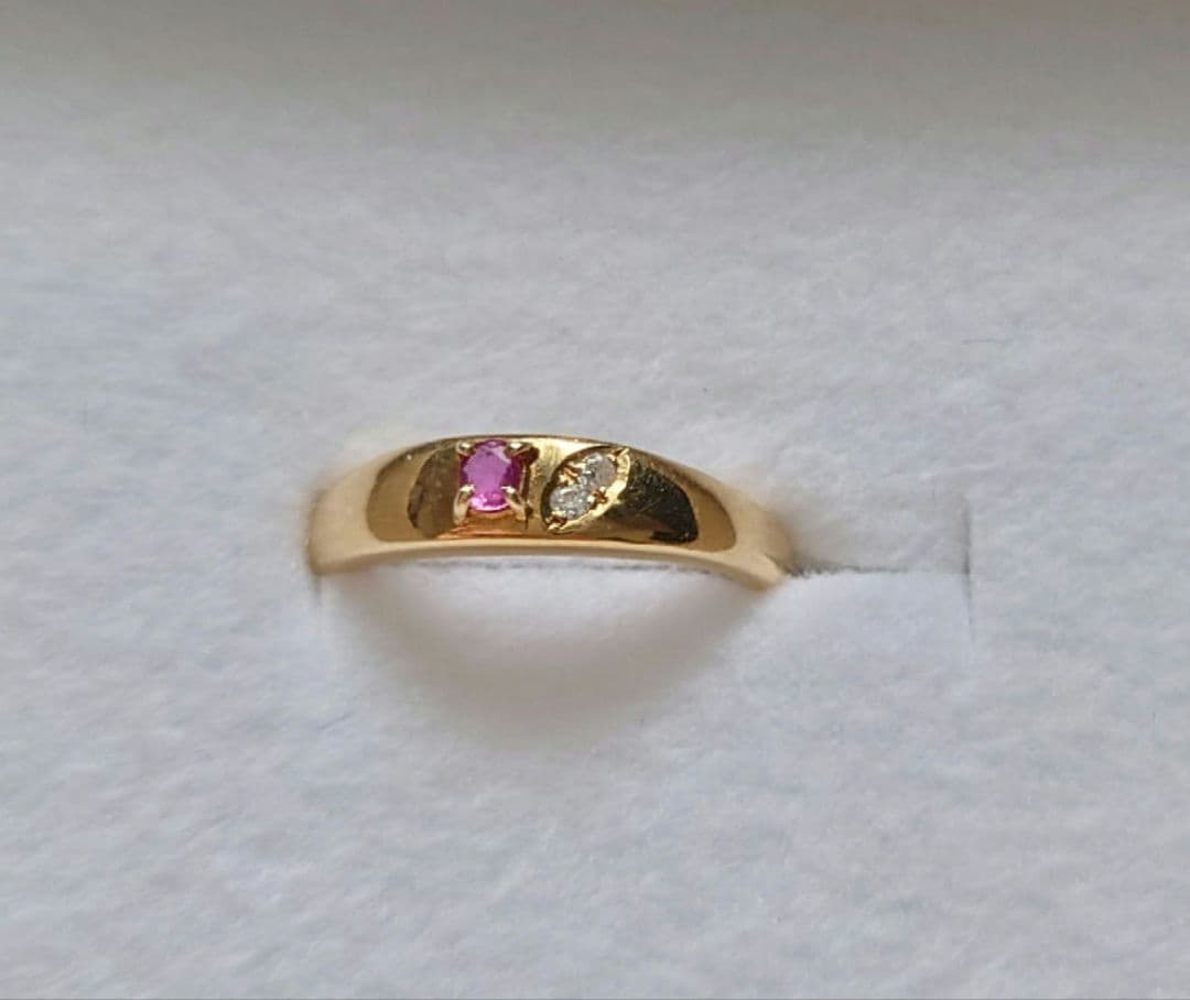 a*！様 K18 ゴールド リング 約8号　シンプル ルビー？ダイヤ？付き レト Classic CHESS（クラシックチェス） イエローゴールド ルビー