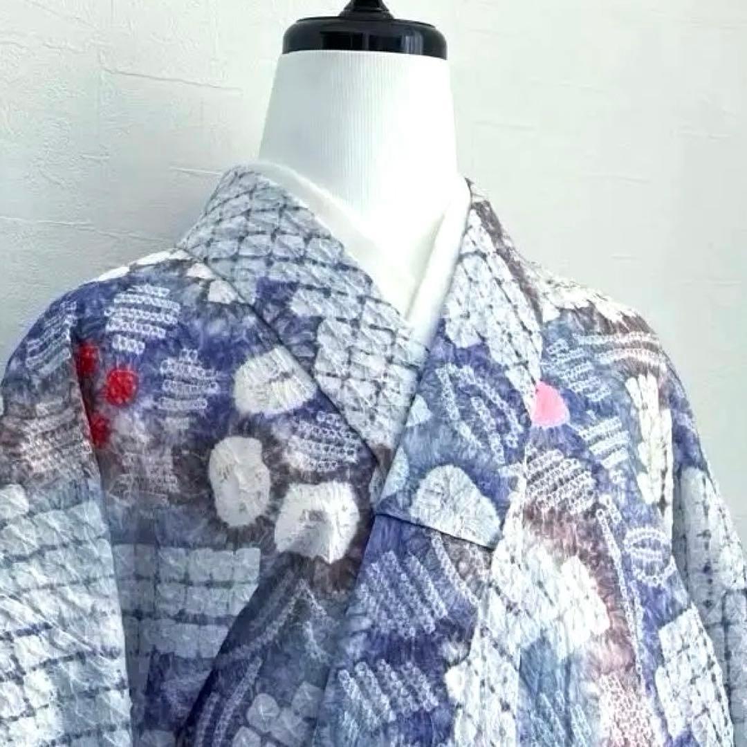 有松鳴海絞り・蜘蛛絞り　浴衣　手縫い　絞り浴衣　身丈156cm No.2-15