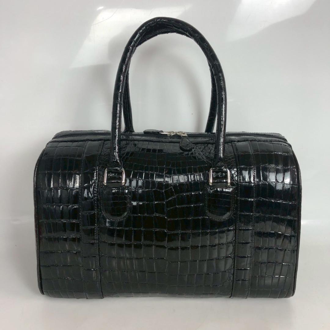 クロコダイル ハンドバッグ ミニボストンバッグ シャイニング加工 黒 ブラック 楽天市場】クロコダイル ハンドバッグ レディース シャイニング 加工