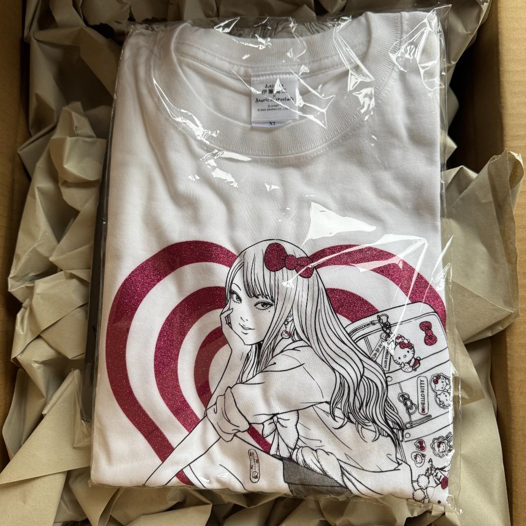 伊藤潤二×サンリオ コラボ ラメTシャツ ギャル富江×ハローキティ XL パルコ サンリオ × 伊藤潤二が渋谷と心斎橋PARCOでポップアップ開催 「ギャル