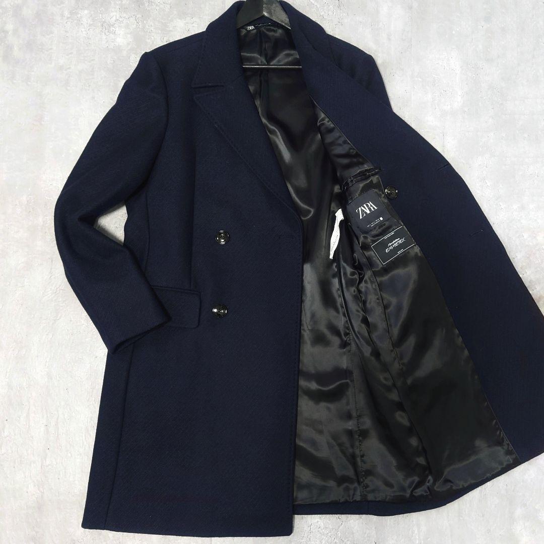 ZARA ザラ EMMETEX メルトン ダブルブレストコート ネイビー L - メルカリ