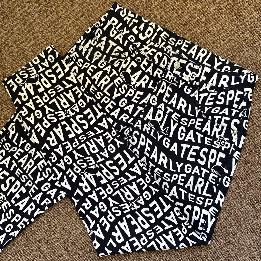 パーリーゲイツ　パンツ　総柄　M〜L相当　紺　白　ネイビー　鯨デザイン　4 4WAYストレッチ×BACKフリースパンツ | PEARLY GATES（パーリーゲイツ