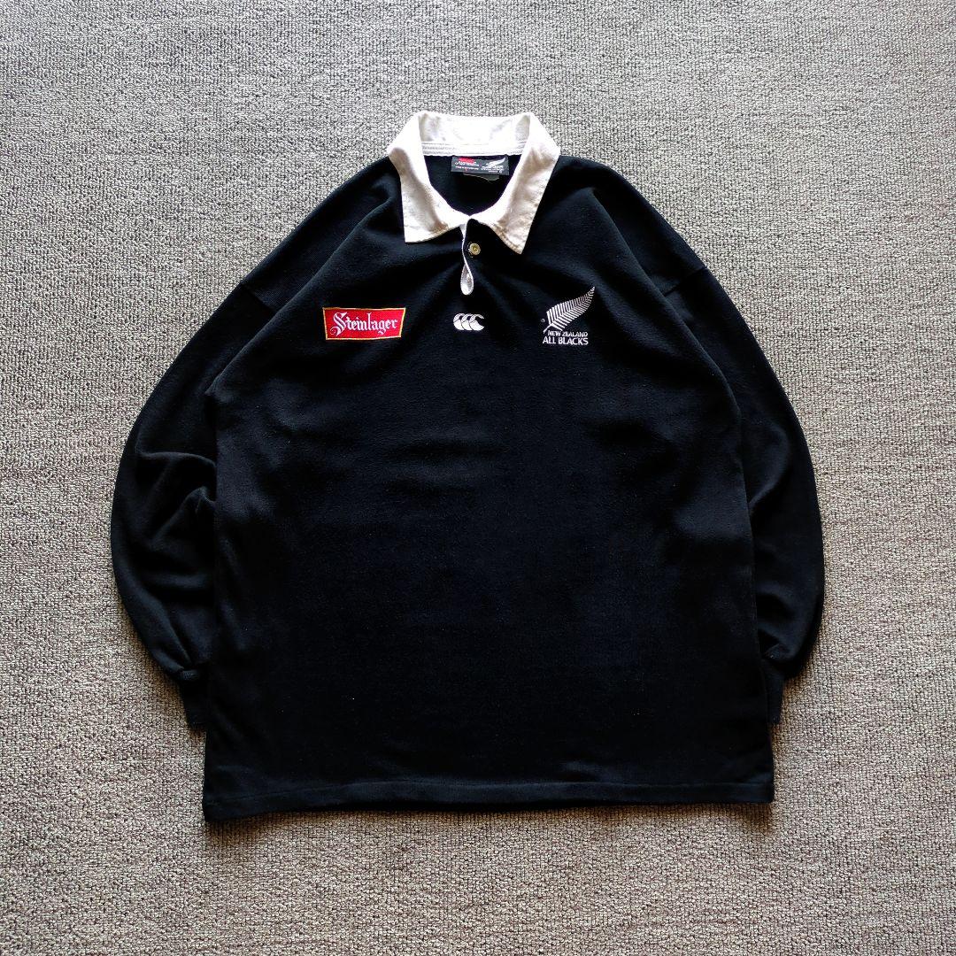 90sカンタベリー長袖ラガーシャツ刺繍オールブラックスニュージーランド製黒L 90`s CANTERBURY カンタベリー ラガーシャツ ニュージーランド製 L | fovos