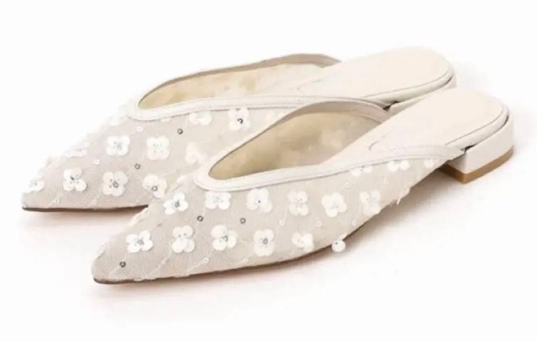 ポインテッドフラワースパンコールミュール ホワイト LL ポインテッドフラワースパンコールバレエ（バレエシューズ）｜LE TALON