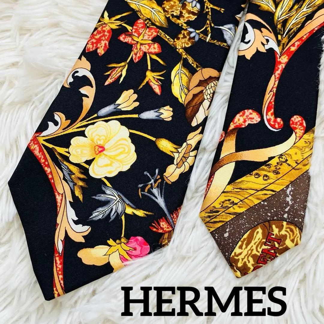 エルメス　ネクタイ　スカーフ柄　花柄　黒　ブラック　総柄　高級　シルク　成人式 楽天市場】エルメス スカーフ（ネクタイ｜スーツ用ファッション小物