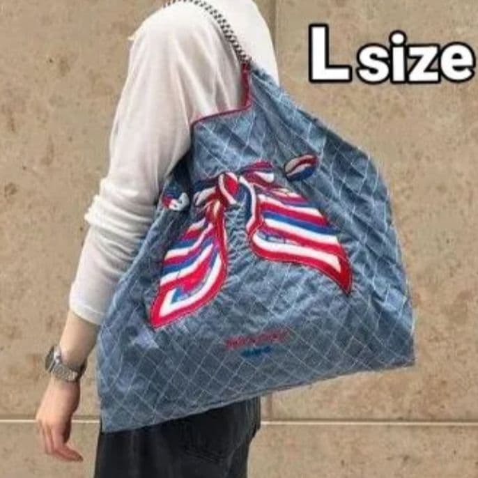 【新品】表参道限定品 ボールアンドチェーン★デニムリボン Ｌトリコロール 新品未使用】表参道限定品 Ball&Chain ボールアンドチェーン リボン