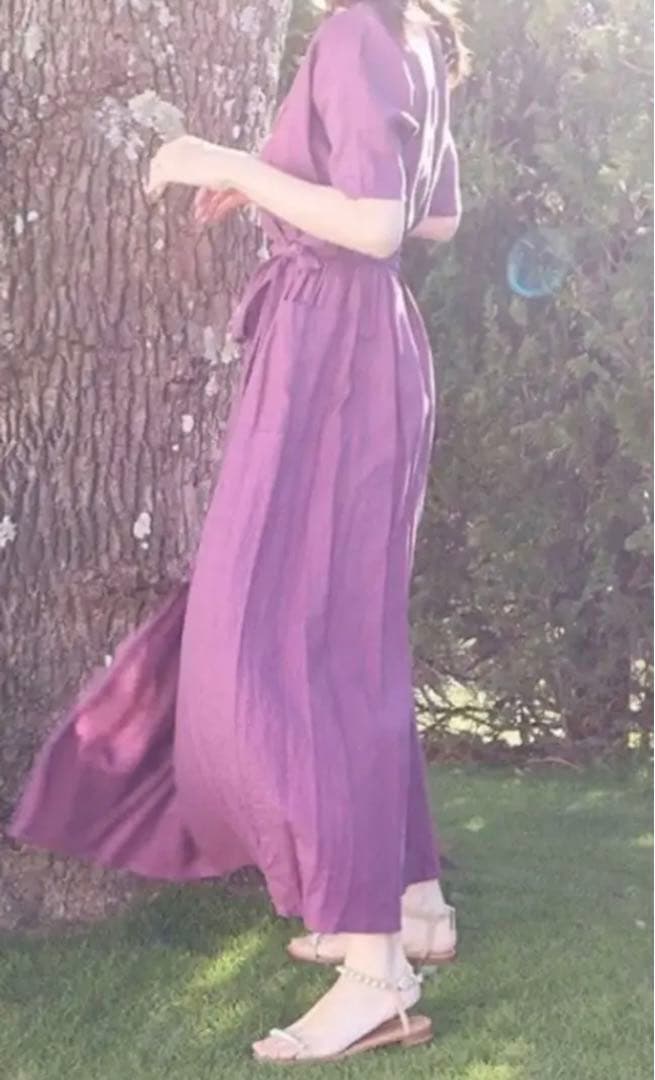 ツルバイマリコオイカワ カシュクール リネンマキシワンピース￥35200