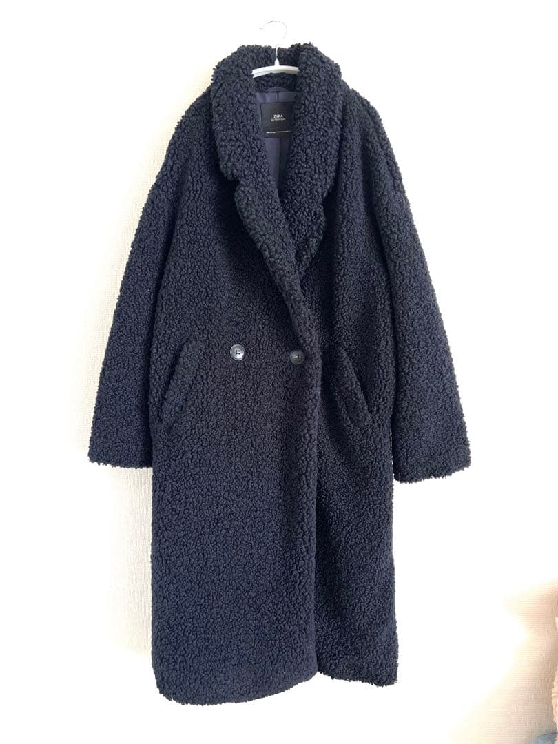 美品 ZARA ザラ テディベアコート ネイビー ボア L相当 - メルカリ