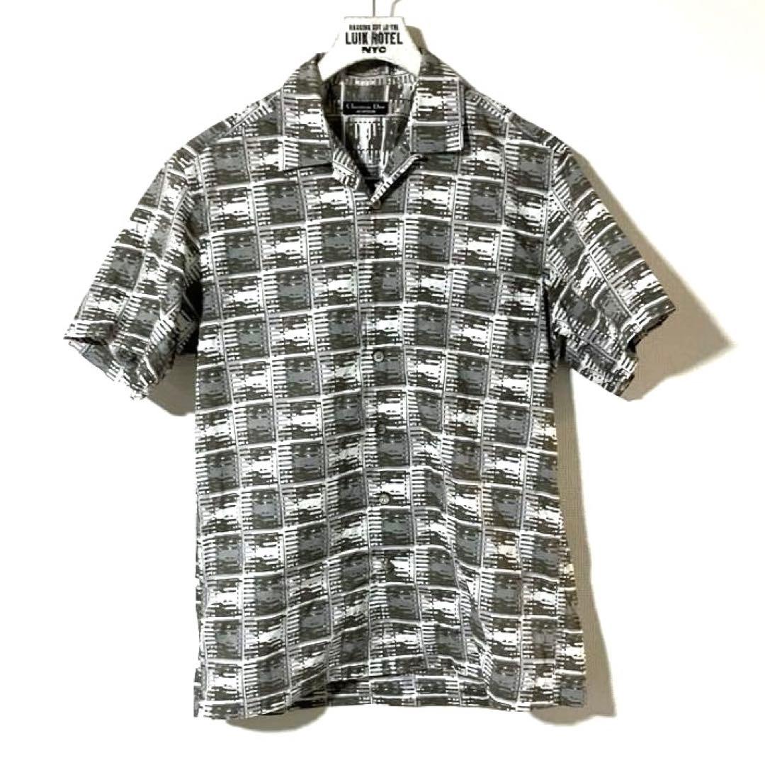 90s ビンテージ Christian Doir 半袖 オープンカラーシャツ 90s VINTAGE レトロ アート デザインシャツ 幾何学 総柄 半袖シャツ