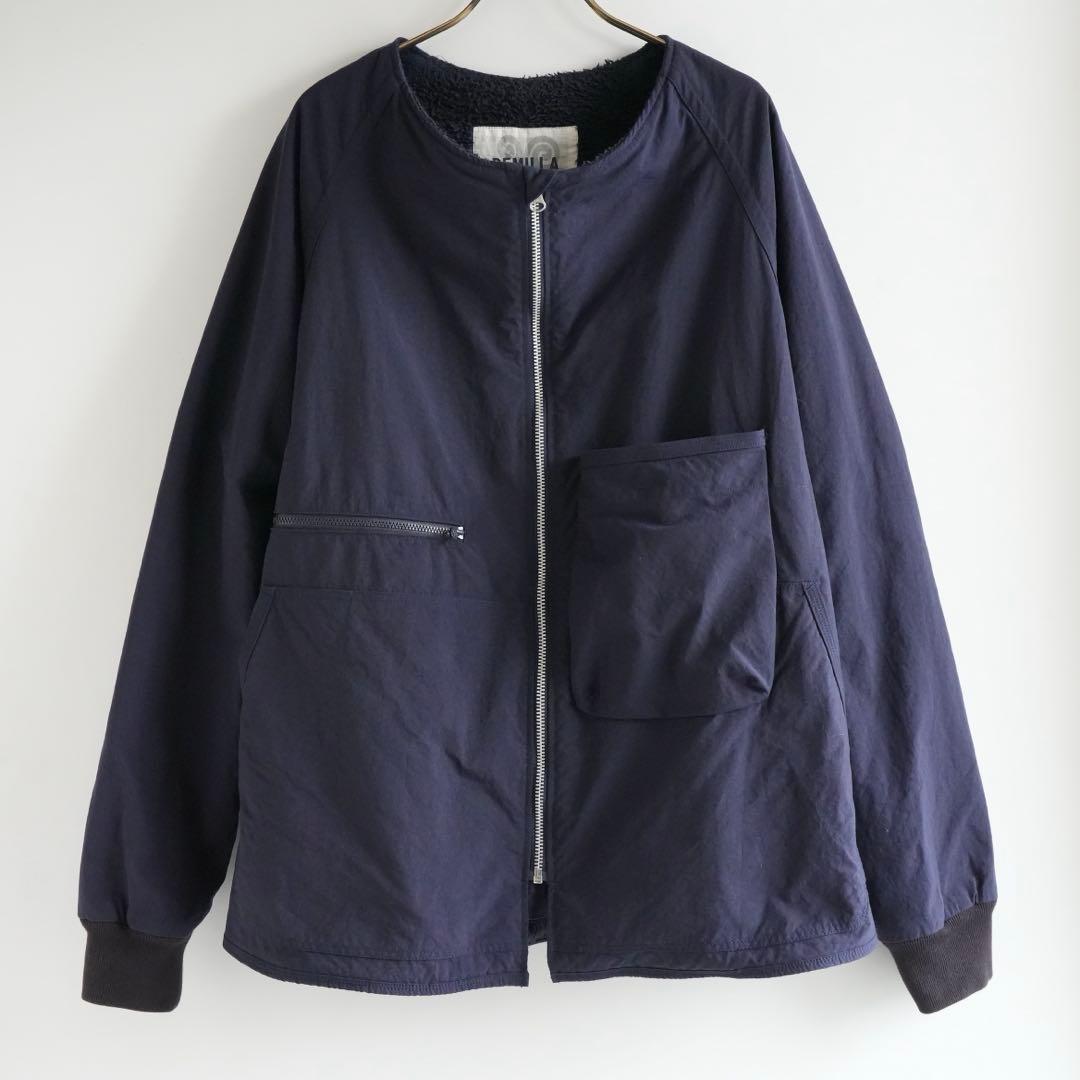 極上品 REMILLA ネイビー ノーカラーフリースボアジャケット　Lサイズ ARCADE（アーケード） ボアジャケット ボアフリース ノーカラー