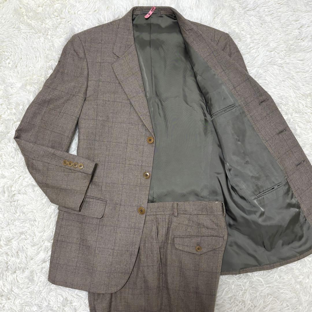 【美品】Lサイズ ポールスミス フランネル グレンチェック スーツ グレージュ PaulSmith ポールスミス グレンチェック柄 スーツ セットアップ 日本製