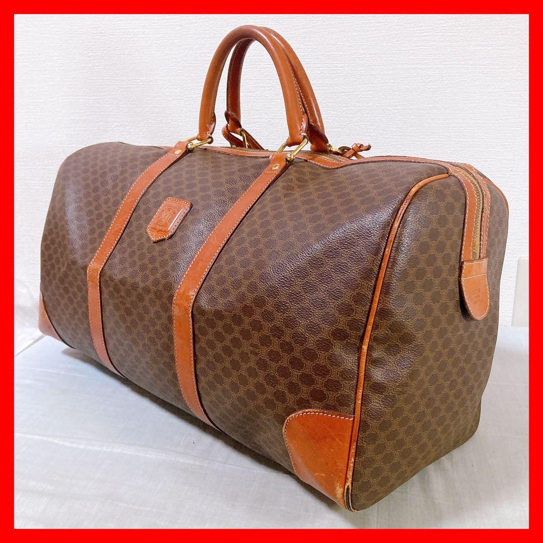 444 セリーヌ　ボストンバッグ　マカダム　ハンドバッグ　ブラウン CELINE セリーヌ マカダム柄 ボストンバッグ PVC レザー ブラウン M14