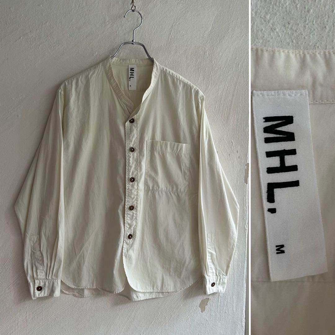 MHL. ガーメントダイ BASIC POPLIN STAND SHIRTS White cotton poplin Simple Shirt | MHL. by Margaret Howell