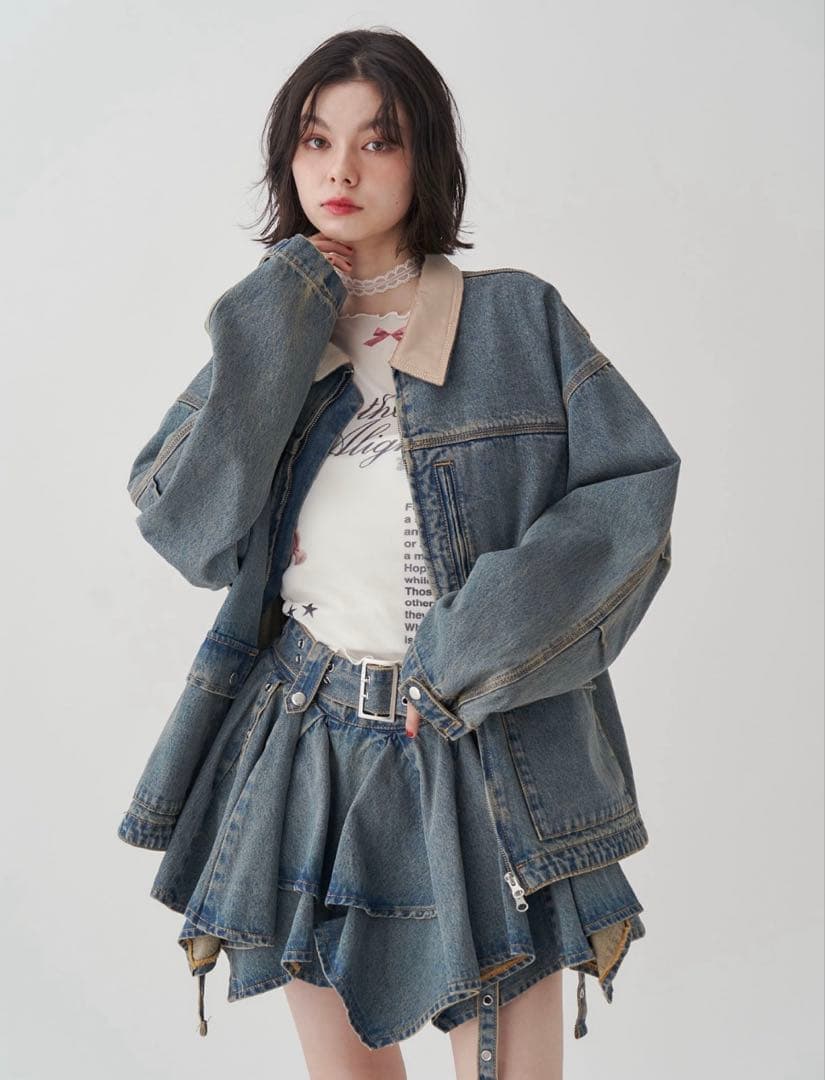 アシメヘムデニムミニスカート ルーズワークジャケット jouetie ジュエティ jouetie（ジュエティ） デニムスカート アシメヘムデニムミニスカート