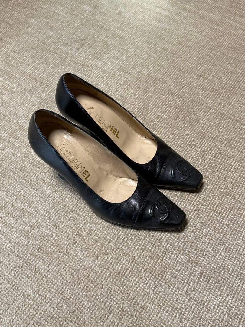 CHANEL シャネル パンプス 36.5 ブラック ココ スクエアトゥ セール