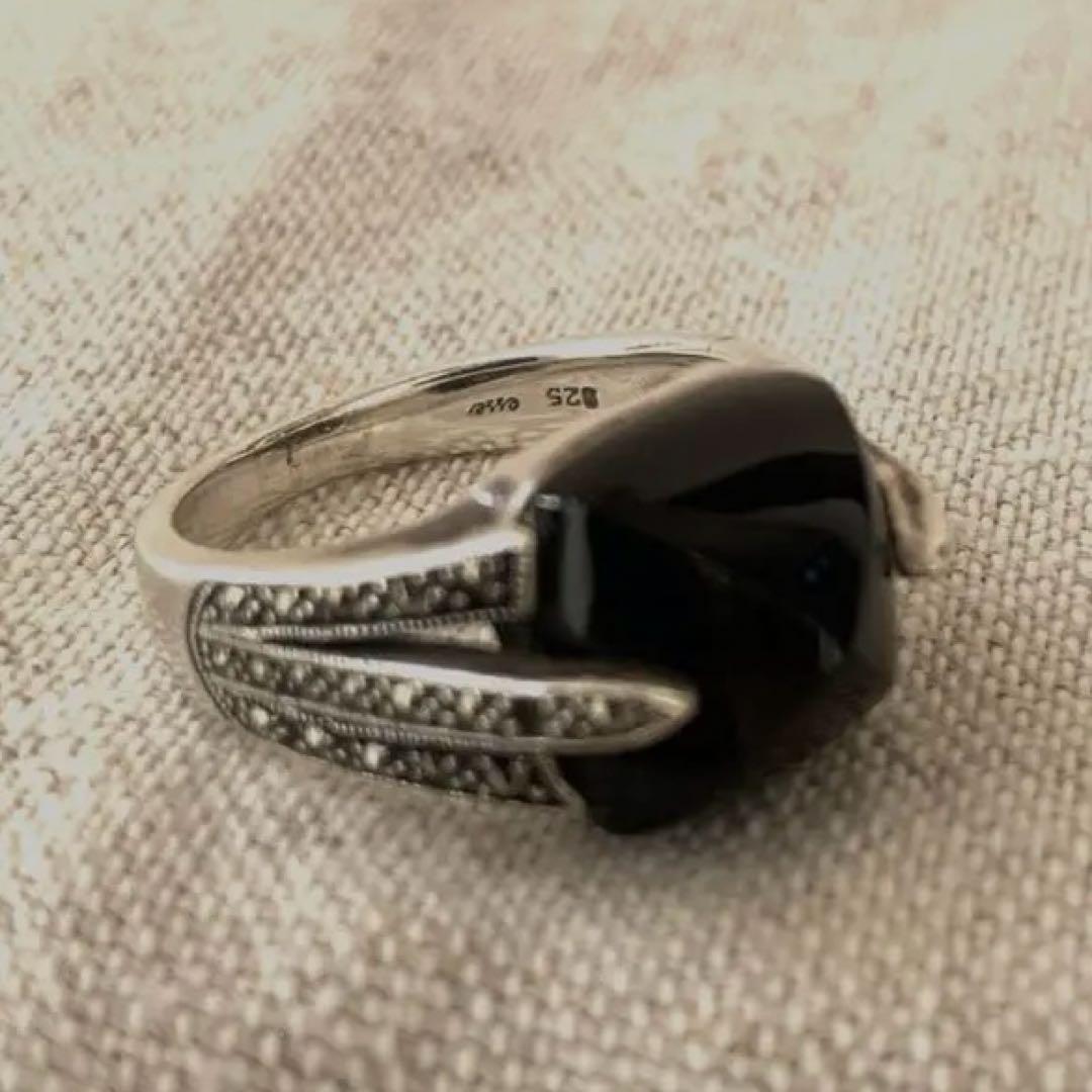 オニキス　シルバー925 マーカサイト　リング オニキス シルバー925 マーカサイト アンティークリング お勧め