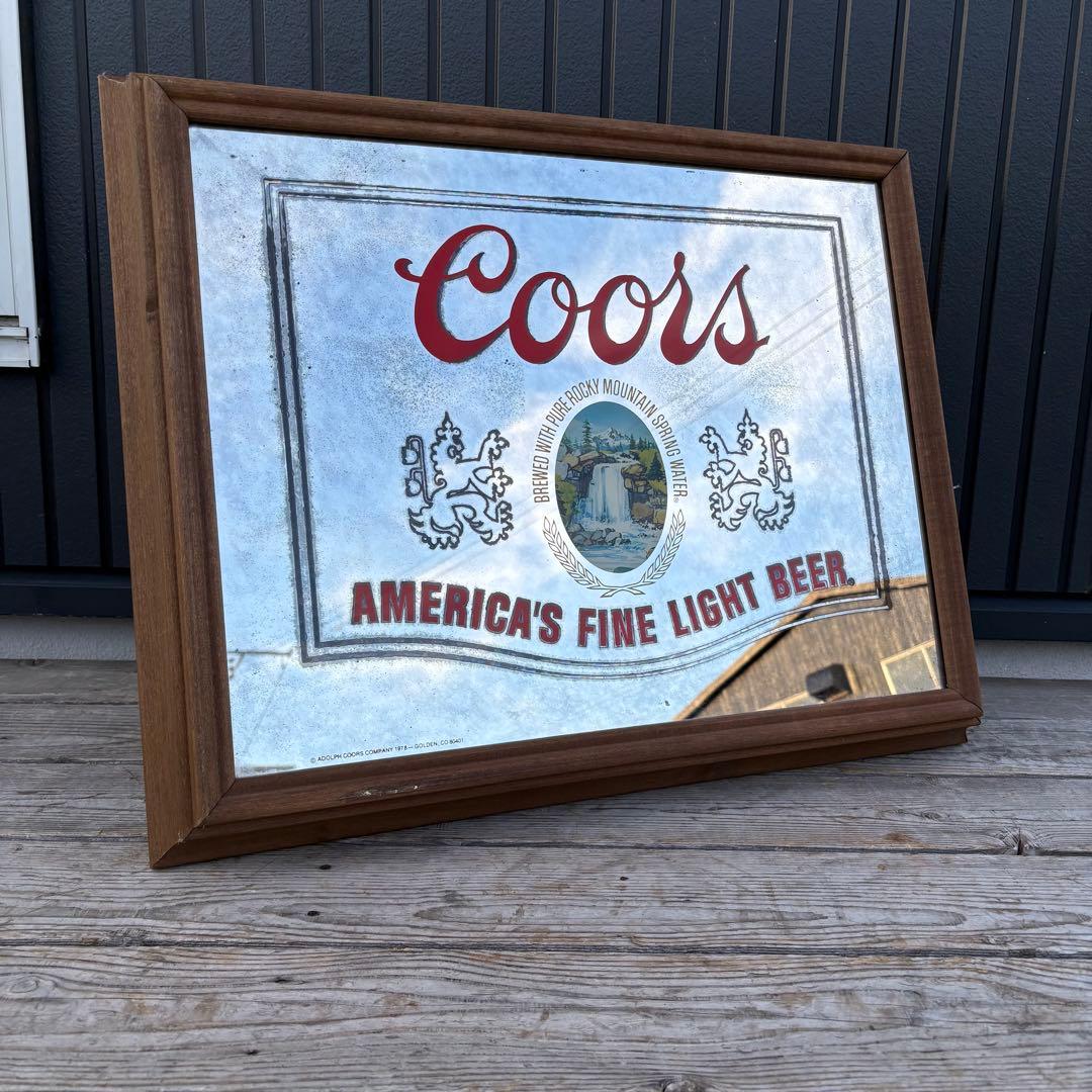 Coorsクアーズ ライトビール 木製枠パブミラー 照明付きミラーサイン 看板 ヴィンテージ COORS ライトサイン パブミラー クアーズ アメリカ