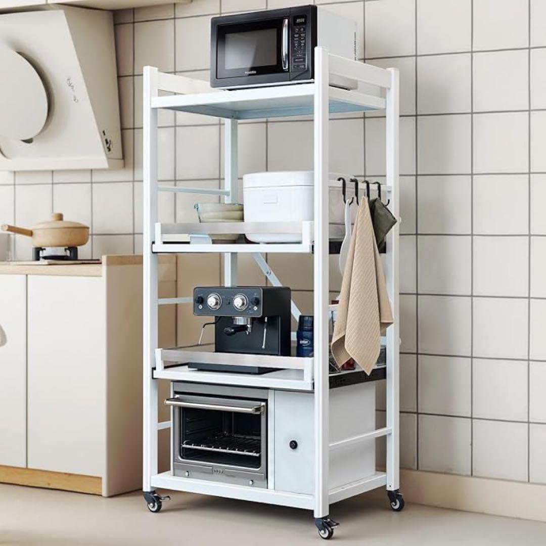 FaitLux キッチンラック スライド式棚板 レンジラック 炊飯器収納 4段 Amazon.co.jp: FaitLux キッチンラック スライド式棚板 レンジラック