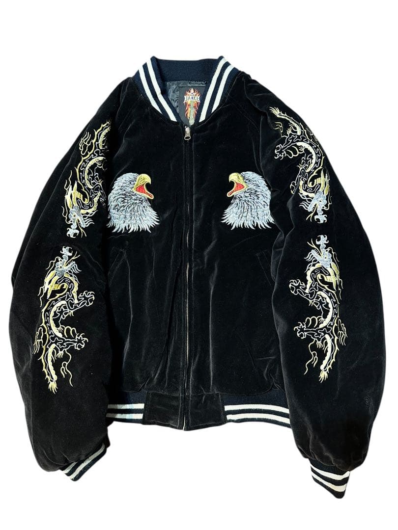 希少！横須賀 鷲 龍 刺繍 別珍 90S 裏地キルティング F ヴィンテージ 🆕 90s 別珍 スカジャン size S~Mぐらい