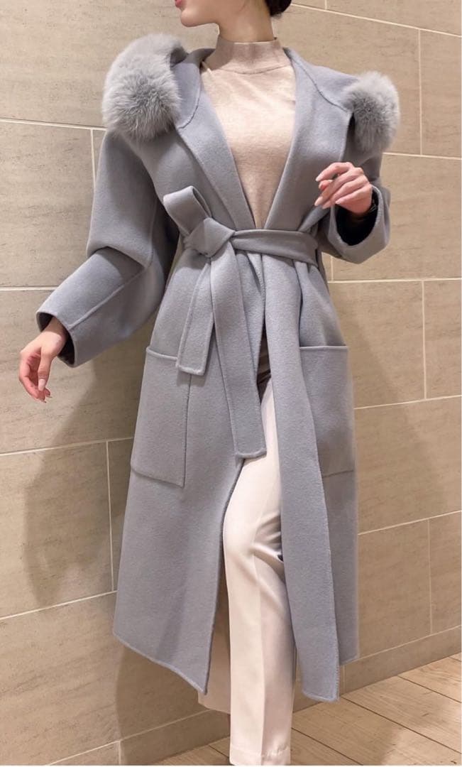 QUNG コート AMBIDEX Store 〇ウールメルトン Vネックロングコート(F アカ): iki