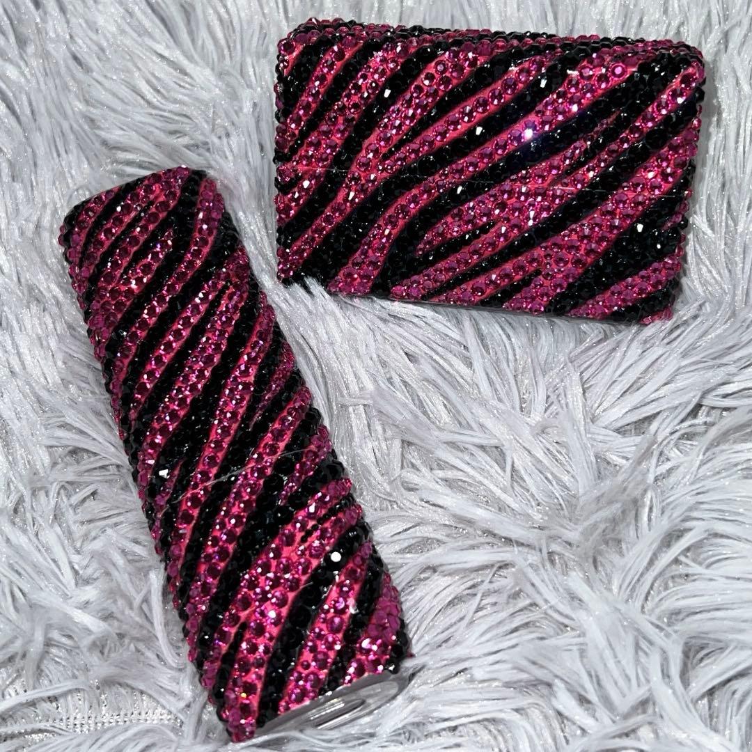 IQOSイルマワン　ヒートスティック　デコケース　ピンク　ゼブラ　2点セット iQOSイルマワンケース デコ ピンク×ブラック ゼブラ柄 アイコスケース