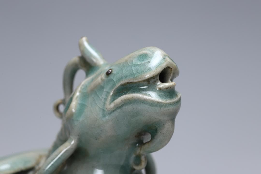 李朝 青磁龍型水滴 青磁 書道具 朝鮮古美術／骨董品【正一