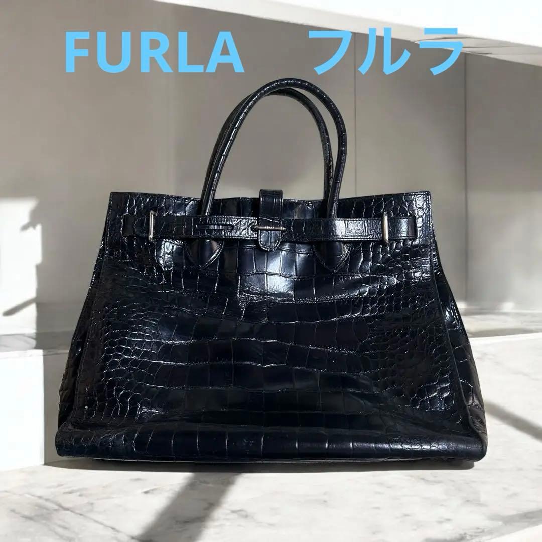 フルラ　トート　A4可　ビジネス　クロコ型押し　レザー　シルバー金具　ブラック 楽天市場】【未使用品】【バッグ】FURLA フルラ トートバッグ