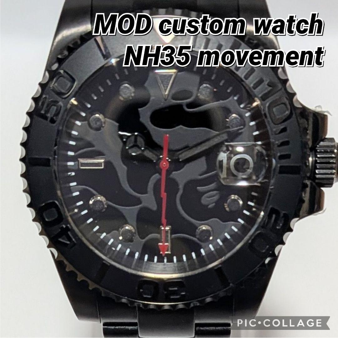 NH35 MOD カスタム 自動巻 腕時計】マット ブラック 迷彩 - メルカリ