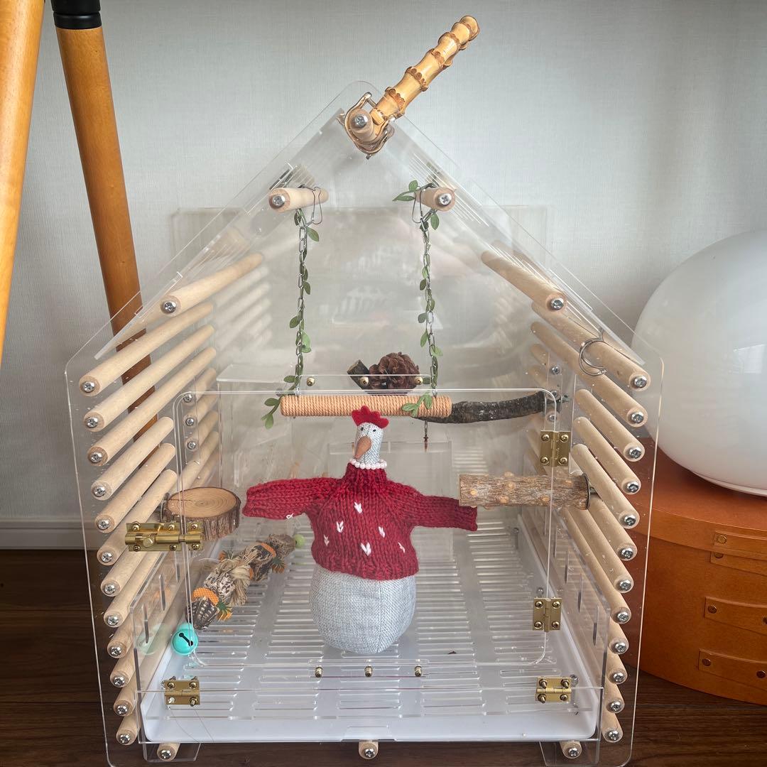 アクリル製ハウス型鳥かご 小鳥用 鳥カゴ アクリル鳥かご家庭用観賞小型養殖かごプラスチック二層の はね灰を