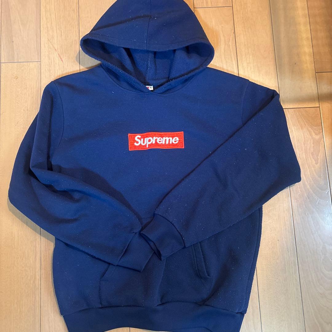 supremeボックスロゴパーカー ネイビー - メルカリ