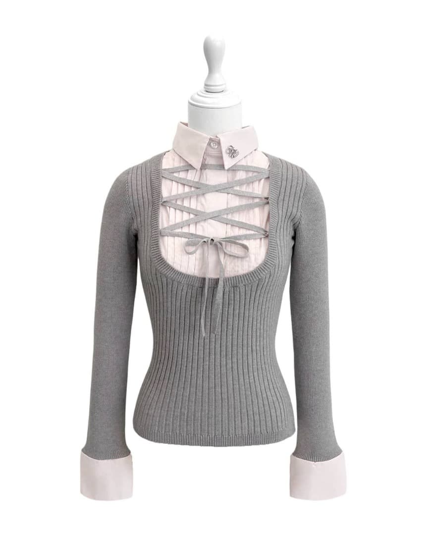 honeymew レースアップドッキングトップス グレー