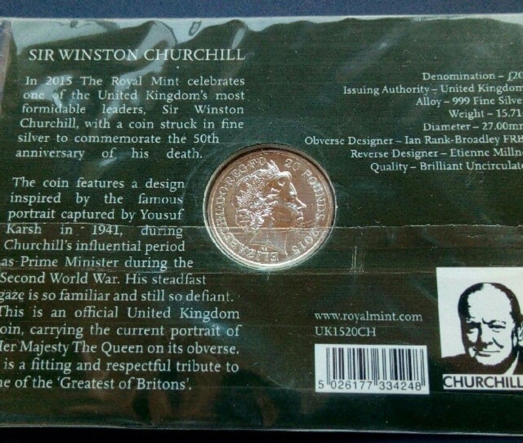 英国 イギリス ￡20 ポンド銀貨999ag 15.71g 27mmチャーチル