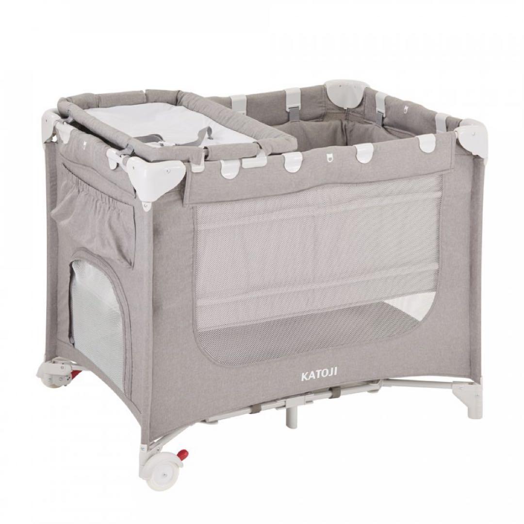 新品未使用　katoji カトージ　ポータブルベビーベッド ポータブルベビーベッド おむつ替えテーブル付（グレー）」について
