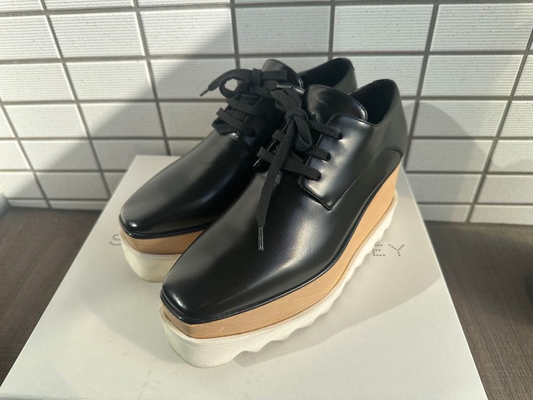 ステラマッカートニー エリス 35.5 黒 レザー 厚底 レースアップシューズ 良品ステラマッカートニー エリス ブラックレザー 厚底レースアップ
