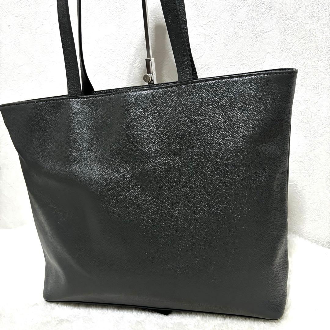 【未使用級】ビジネスレザーファクトリー トートバッグ グレー レザー シボ革 未使用級】ビジネスレザーファクトリー トートバッグ グレー レザー