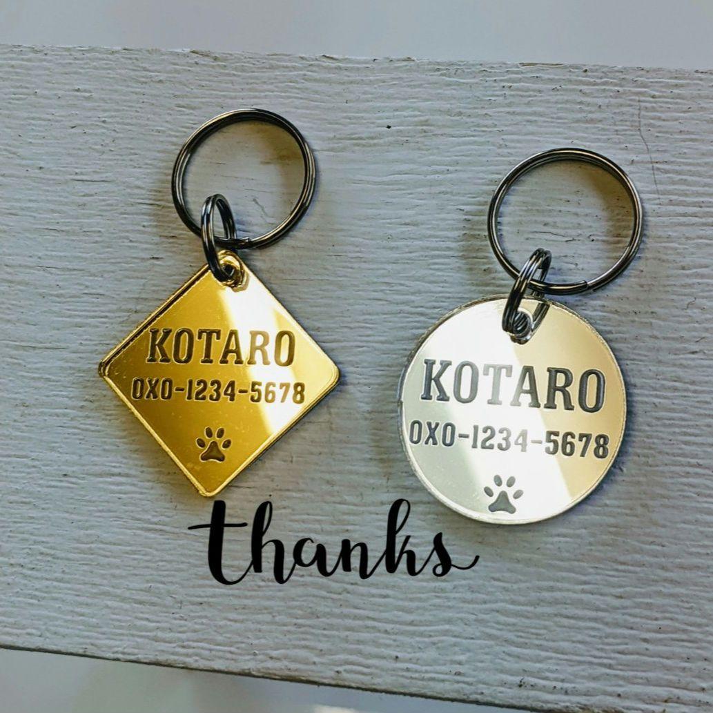 ✧ミラー迷子札*。ペット用ネームタグ／軽量アクリルプレート／名入れ