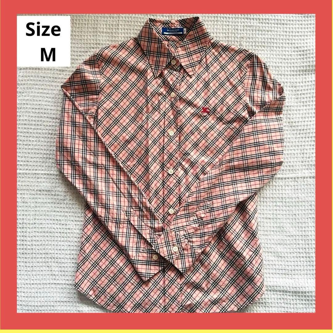 バーバリー 美品 ノバチェック シャツ ブラウス 希少 長袖 刺繍 ピンク