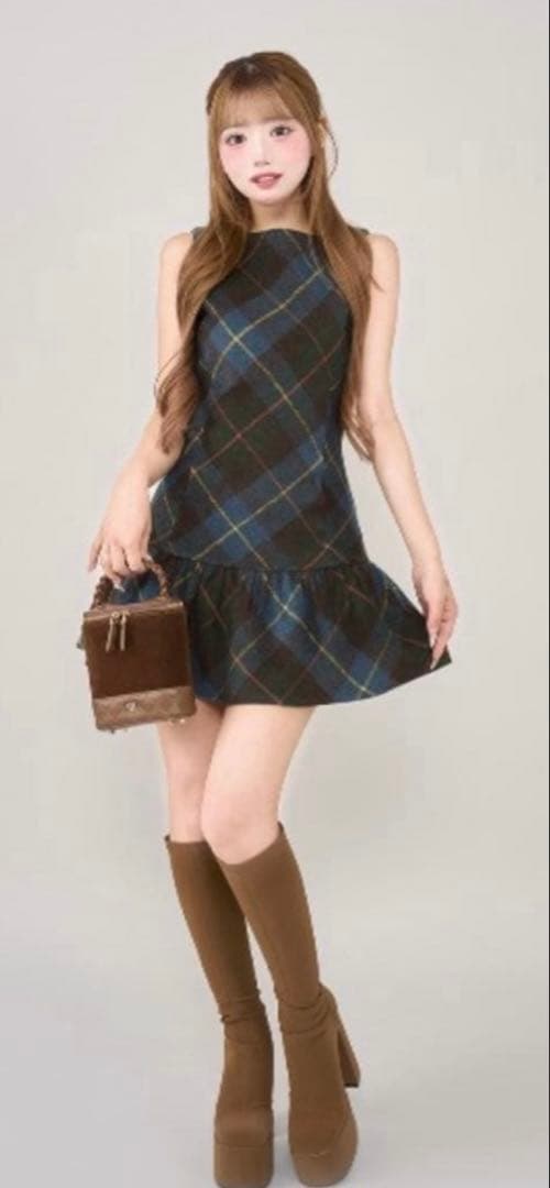 Darichダーリッチ タータンチェックノースリミニワンピース　ブルー Darich（ダーリッチ） ワンピース タータンチェックノースリミニ